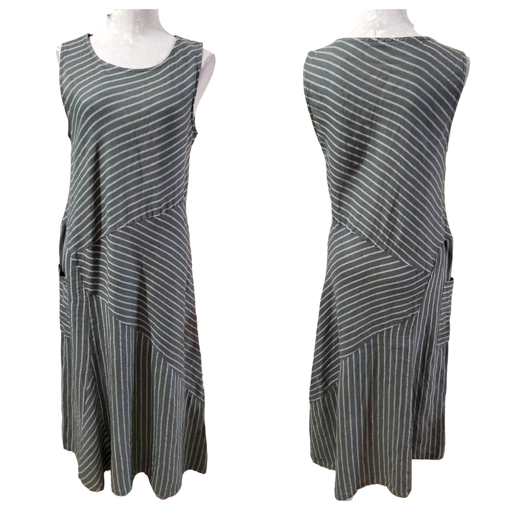 Tempo Paris Lagenlook Sleeveless Striped Maxi Dress with Pocket